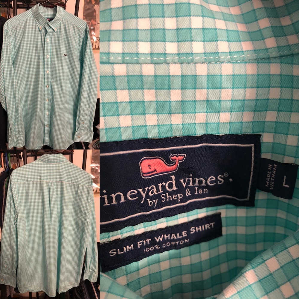 SIZE LARGE VINEYARD VINE DRESS SHIRT.